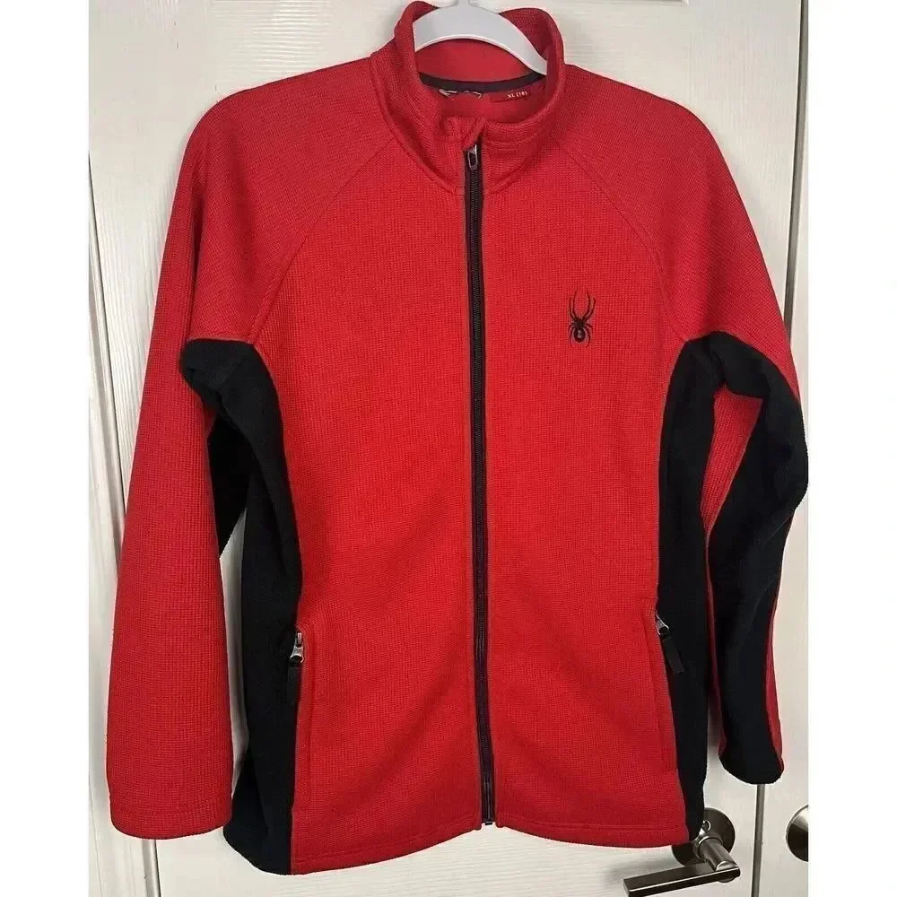 Spyder Athletic  Youth‎ Kids Size XL (l8) Black Red  Full Zip Pockets Fleece